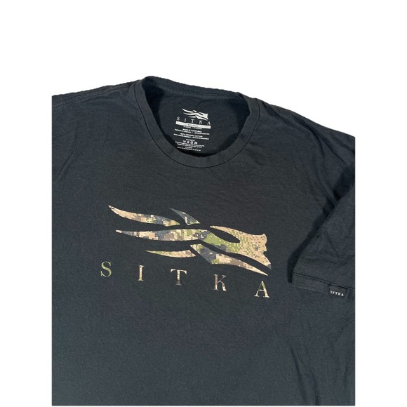 Sitka Hunting Black Organic Cotton Camo Logo Short Sleeve T Shirt Men's XXL - Picture 1 of 9